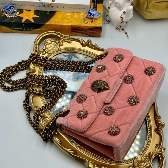 🆕 KURT GEIGER LONDON 🧿 NWOT Kensington Mini Embellished Velvet Crossbody, Pink - Picture 8 of 16